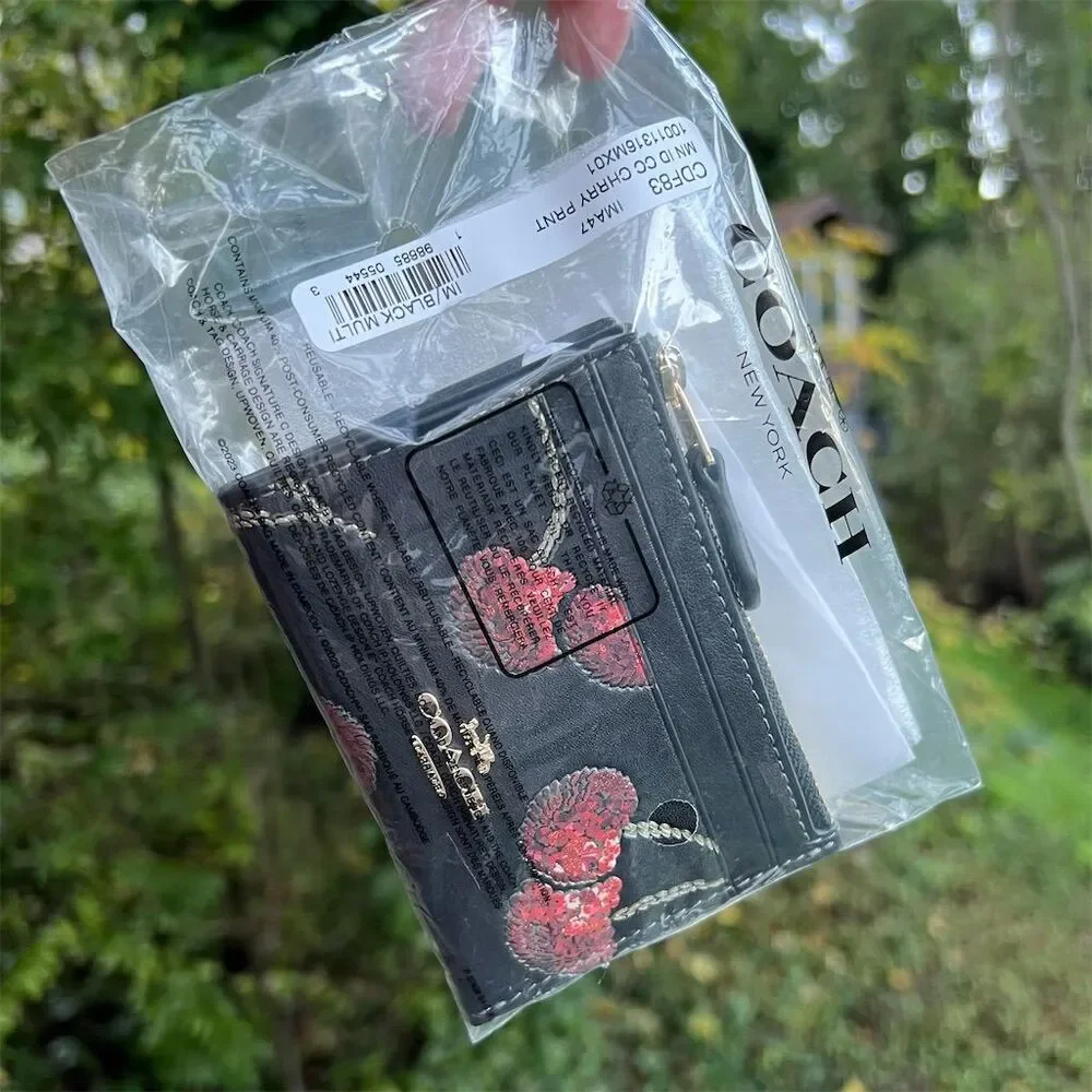 COACH Mini Skinny Id Case Cardholder Wallet w Cherry Print NWT AUTHENTIC - Picture 6 of 9